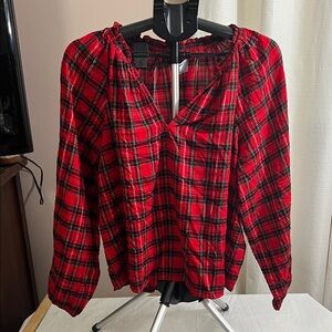Elegant Red Plaid Women's Blouse